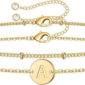 Gold Filled Initial Bracelet Layered Beaded Letter Monogram Jewelry Gift for Wom